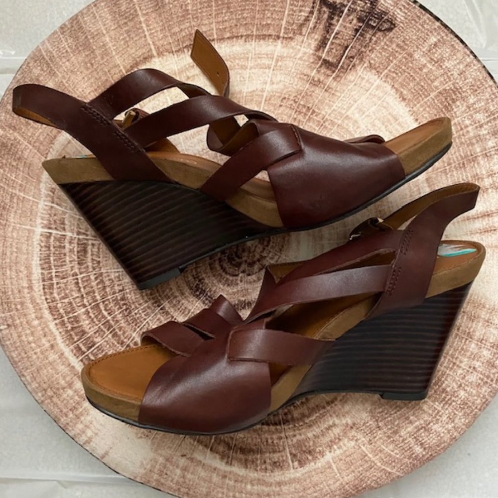 Franco Sarto Brown Leather Wedge Sandal sz 8 Med. - Picture 4 of 4